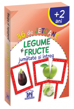 Activitati si jocuri pentru copii - 36 de Jetoane - Legume si Fructe (jumatate si intreg)