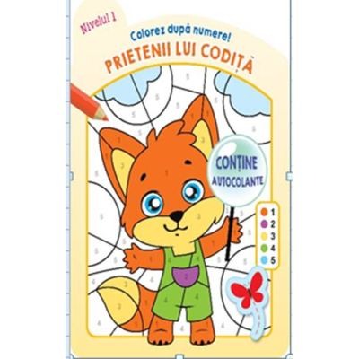 Activitati si jocuri pentru copii - Colorez dupa numere. Prietenii lui Codita. Nivelul 1
