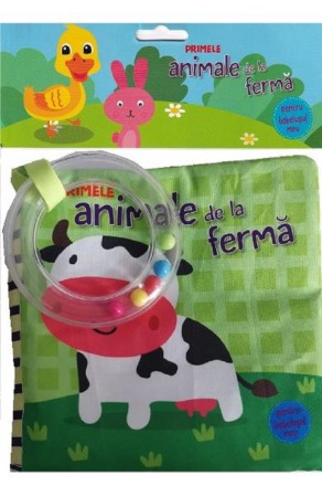 Activitati si jocuri pentru copii - Primele animale de la ferma pentru bebelusul meu. Carte din material textil si jucarie