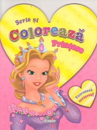 Carti de colorat - Scrie si coloreaza printese - roz