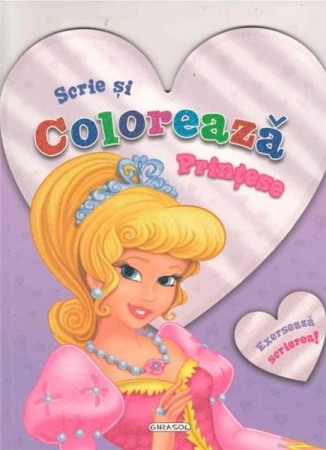 Carti de colorat - Scrie si coloreaza printese - violet