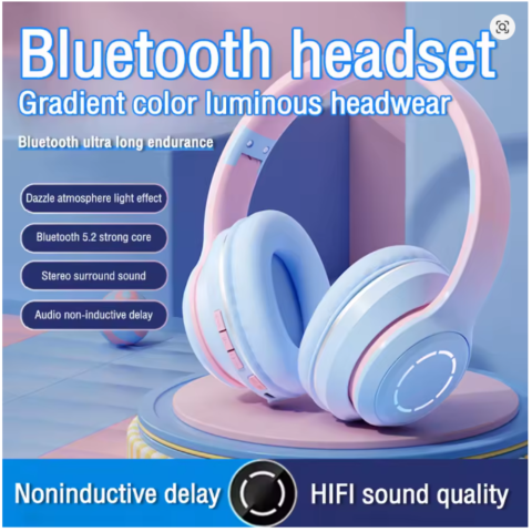 Casti wireless - Casti Bluetooth 5.2 pentru muzica si gaming, cu lumina LED