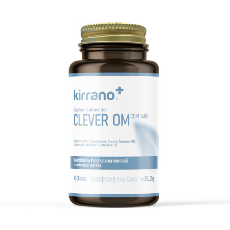 Memorie si concentrare - Clever Om COM1485 60 Capsule | Concentrare, Memorie & Energie Mentala | GABA, Coenzima Q10, L-Fenilalanina, Glicina | Colesterol Normal, Anti-Oboseala | Vitamina B1 B6 B12