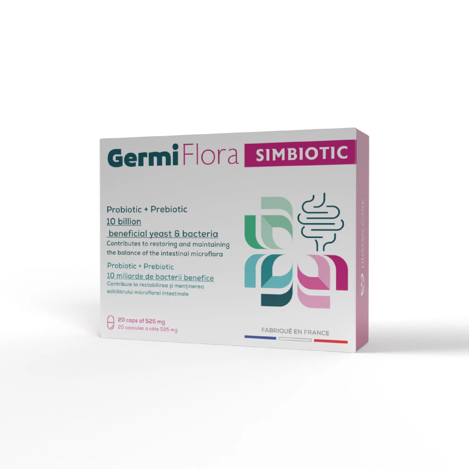 Protectie digestiva si anti-parazitar - GermiFlora Human Care 20 Capsule | Probiotic 10 Miliarde CFU + Prebiotic FOS | L. rhamnosus GG, L. plantarum, S. boulardii | Flora Intestinala, Post-Antibiotic | Copii 3+ & Adulti