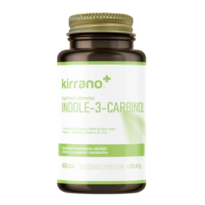 Sanatate feminina - Kirrano Indole-3-Carbinol 60 Capsule Vegan | Echilibru Hormonal, Detoxifiere Ficat, Imunitate | Vitamina C D3 Zinc | Fără Gluten, Fără OMG