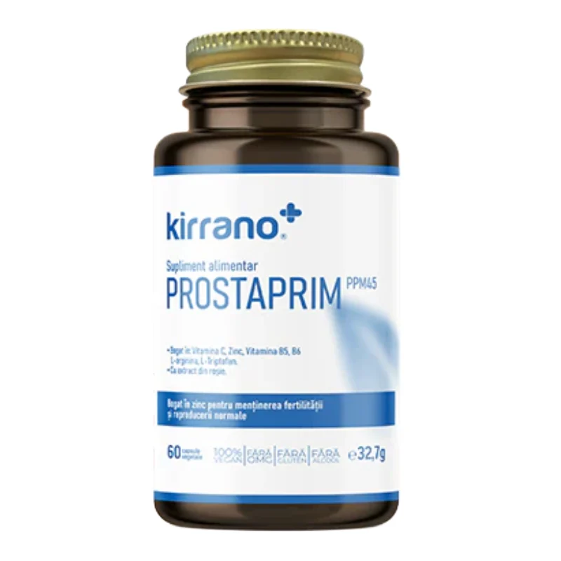 Sanatate masculina - Kirrano ProstaPRIM PPM45 60 Capsule | Prostata, Fertilitate & Echilibru Hormonal | Licopen, L-Arginina, Zinc, L-Triptofan | Vitamina C, B5, B6 | Sanatate Masculina