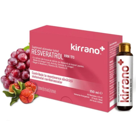 Sistem circulator - Kirrano Resveratrol RRW173 10 Flacoane | Anti-Aging & Antioxidant Puternic | Vita de Vie, Troscot Japonez, Seminte Struguri, Acerola | Cardiovascular, Longevitate | Lichid Premium