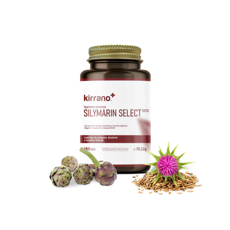 Detoxifiere si slabit - Kirrano Silymarin Select SST12 60 Capsule | Detoxifiere Ficat & Sanatate Hepatica | Armurariu Standardizat >= 40% Silimarina, Anghinare | L-Leucina, Zinc, B9, B12 | Cura 3 Luni