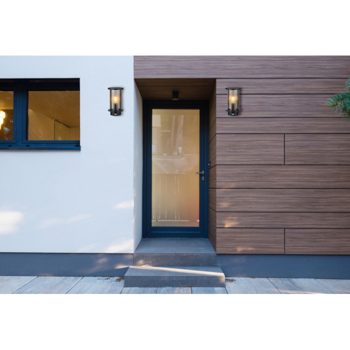 Aplica de exterior Gracey, cu senzor, oțel inoxidabil negru mat, sticlă de culoare fumurie, tije metalice negru mat, IP65 1xE27 [2]