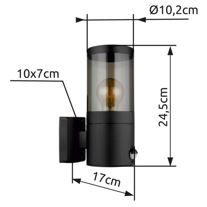 Aplica de exterior Xeloo, oțel inoxidabil negru mat, cu senzor, IP44, 1xE27 [5]