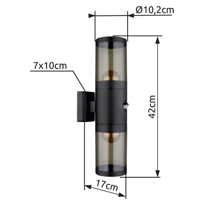 Aplica de exterior Xeloo, oțel inoxidabil negru mat, cu senzor, IP44, 2xE27 [3]