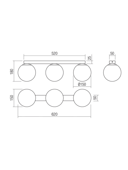 Aplica/Plafoniera Bowling, negru, 3x42W E27, 01-3152 [3]