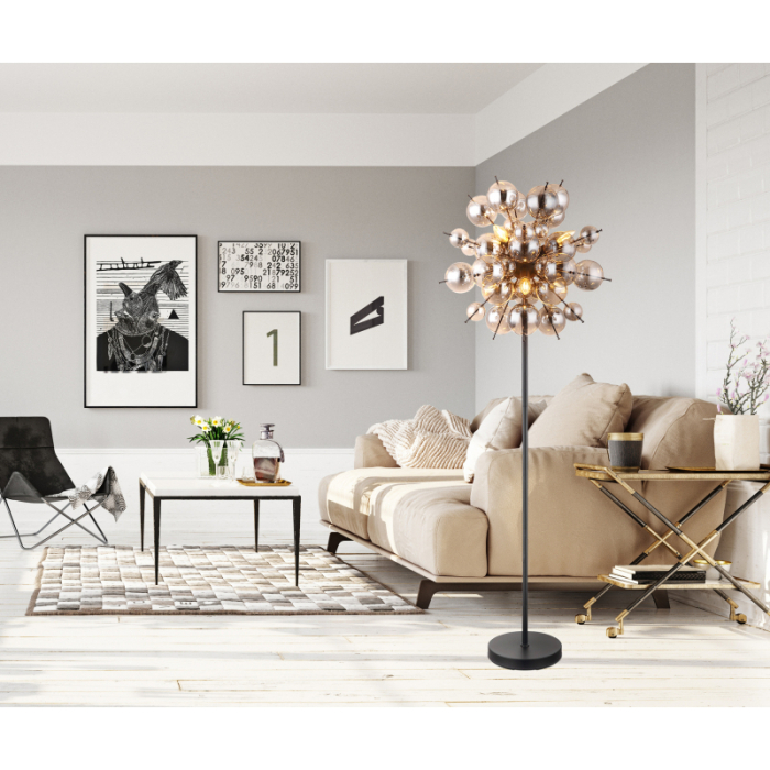 Lampadar Udo, negru mat/sticla fumurie, 6xE14, D55cm [2]