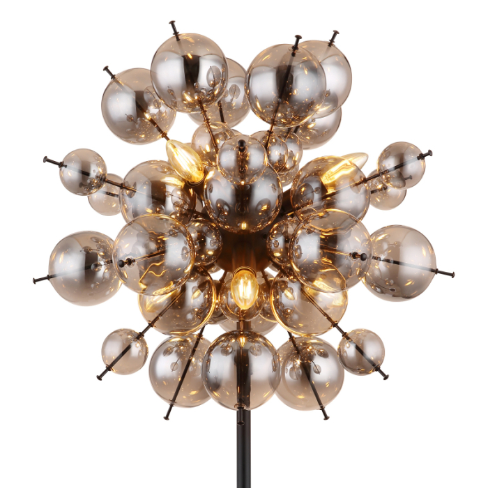 Lampadar Udo, negru mat/sticla fumurie, 6xE14, D55cm [3]