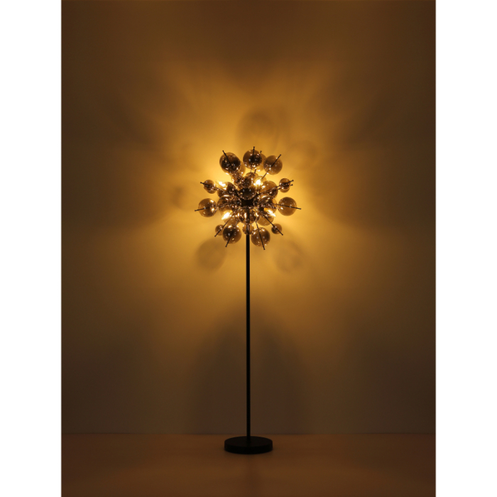 Lampadar Udo, negru mat/sticla fumurie, 6xE14, D55cm [4]