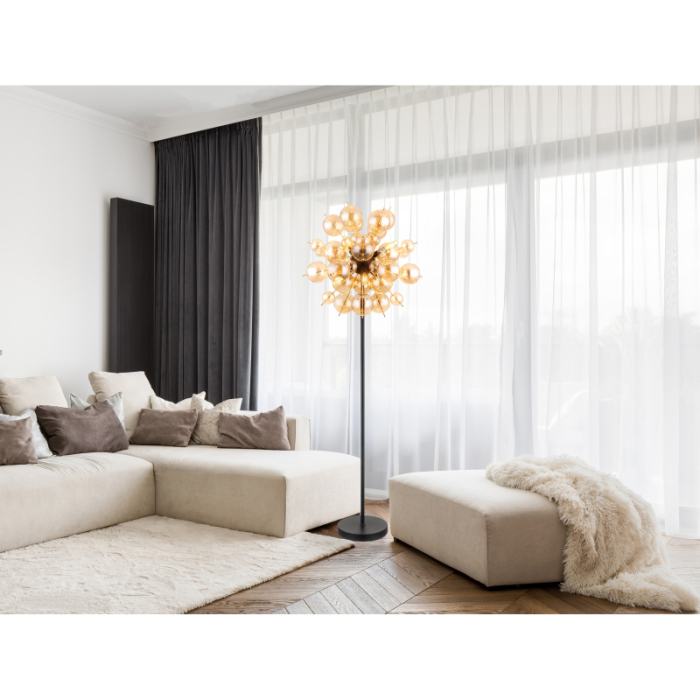 Lampadar Udo, negru/sticla chihlimbar, 6xE14, D55cm [2]