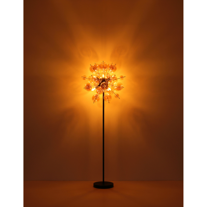 Lampadar Udo, negru/sticla chihlimbar, 6xE14, D55cm [3]