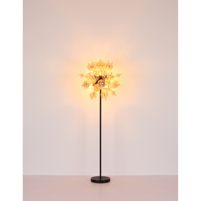 Lampadar Udo, negru/sticla chihlimbar, 6xE14, D55cm [4]