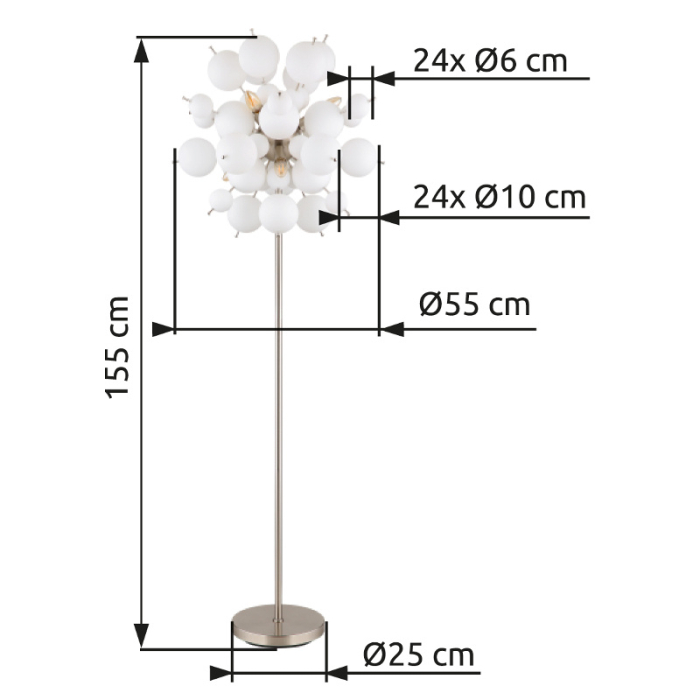 Lampadar Udo, nichel/globuri albe, 6xE14, D55cm [4]