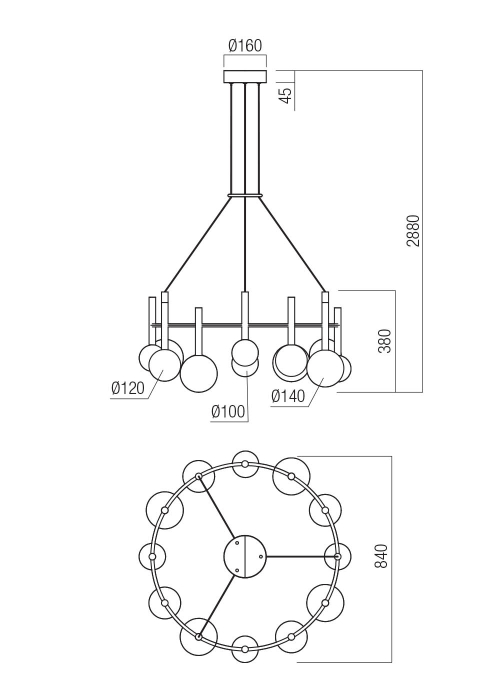 Lustra LED Bolla, cafeniu mat, 53W, CCT 2700K/3000K, 01-4784 [2]