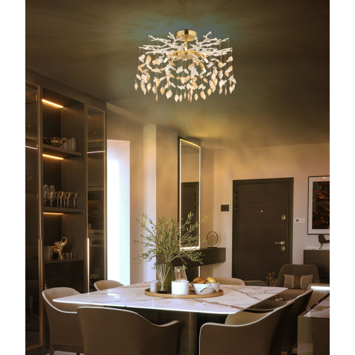 Plafoniera Danna, metal auriu mat, cristale de sticlă chihlimbar, transparente, 8xG9 [2]