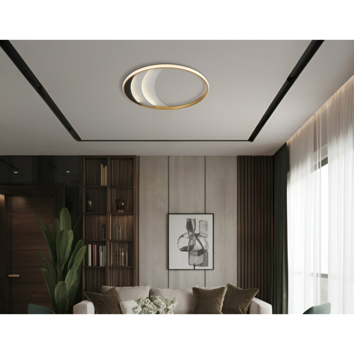 Plafoniera LED Constance, metal negru mat/crom, aluminiu auriu, cristale din plastic transparent, 40W CCT 3000/4500/6500K [2]