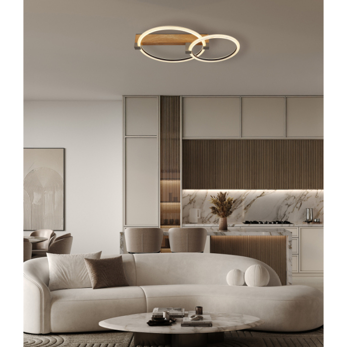Plafoniera LED Fletcher, metal imitație lemn, metal auriu, plastic transparent, alb, 24W 3000K [2]