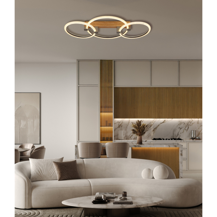 Plafoniera LED Fletcher, metal imitație lemn, metal auriu, plastic transparent, alb, 40W 3000K [2]