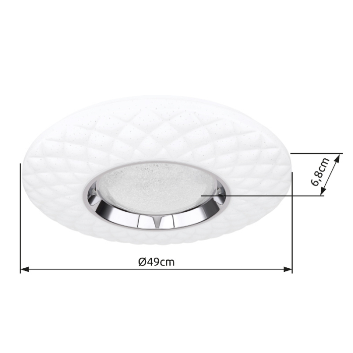 Plafoniera LED Magnifique,  metal alb, crom,acril alb, cristale transparente, decor sparkle, Google Assistant+Alexa, cu control vocal si APP, dimabil, 30W  CCT 3000-6500K [7]