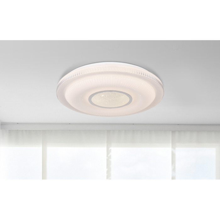 Plafoniera LED Magnifique, metal alb, crom, acril alb, cristale transparente, decor sparkle, Google Assistant+Alexa, cu control vocal si APP, dimabil, 30W CCT  3000-6500K [2]
