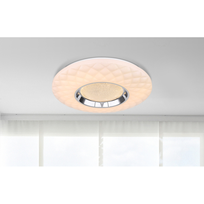 Plafoniera LED Magnifique,  metal alb, crom,acril alb, cristale transparente, decor sparkle, Google Assistant+Alexa, cu control vocal si APP, dimabil, 30W  CCT 3000-6500K [2]