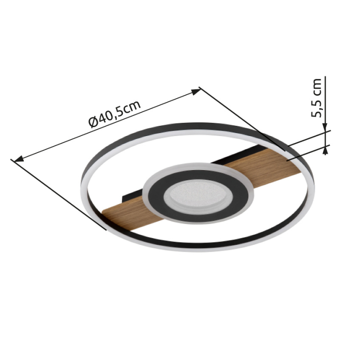 Plafoniera LED Pikara, lemn/negru mat, 24W 3000K [3]