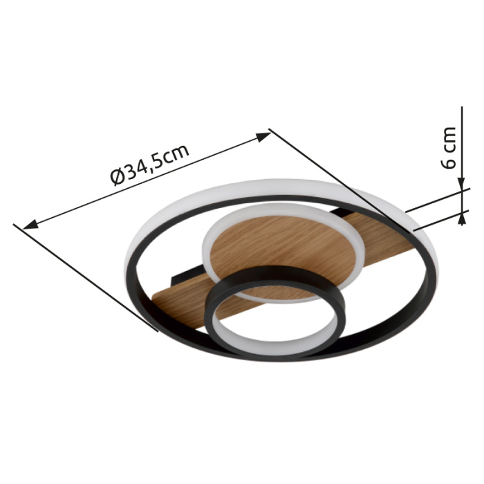 Plafoniera LED Pikara, lemn/negru mat, 24W 3000K [4]