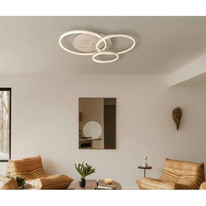 Plafoniera LED Sanford, metal mat de culoarea nisipului, plastic oglindit cu efect 3D, metal mat de culoarea cappuccino, cristale din plastic transparent, 40W 3000K [2]
