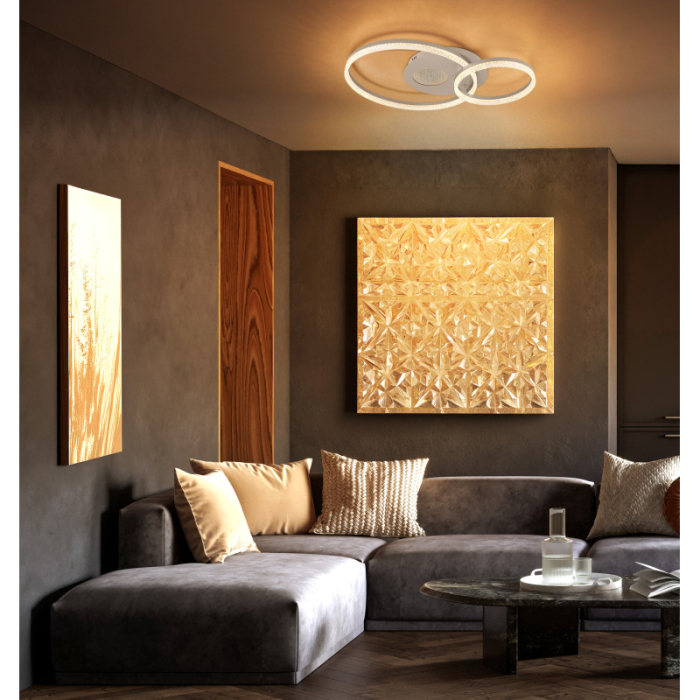 Plafoniera LED Sanford, metal mat de culoarea nisipului, plastic oglindit cu efect 3D, metal mat de culoarea cappuccino, cristale din plastic transparent, 30W 3000K [2]