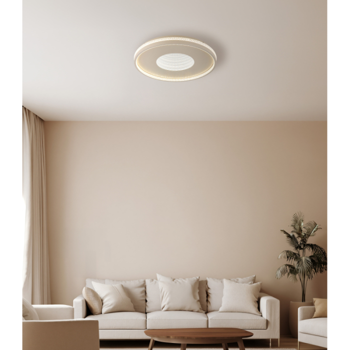 Plafoniera LED Shirley, metal de culoare nisip, cristale din plastic transparent, efect 3D din plastic oglindit, 40W CCT2700-6500K [3]
