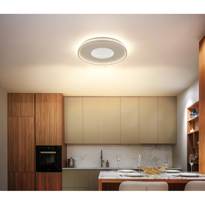 Plafoniera LED Shirley, metal de culoare nisip, cristale din plastic transparent, efect 3D din plastic oglindit, 40W CCT2700-6500K [2]