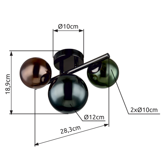 Plafoniera Riha, metal gri mat, sfere de sticlă, 3xG9 [4]
