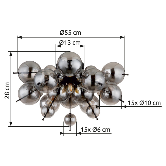 Plafoniera Udo, negru mat/sticla fumurie, 3xE14, D55cm [3]