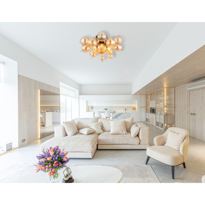 Plafoniera Udo, negru/sticla chihlimbar, 3xE14, D55cm [2]