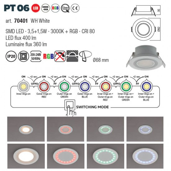 Spot incastrat LED PT 06, 70401, 3000K+RGB [2]