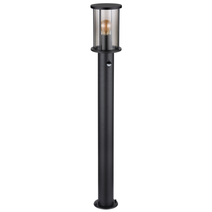 Stalp de exterior Gracey, cu senzor, oțel inoxidabil negru mat, sticlă de culoare fumurie, tije metalice negru mat, IP54 1xE27 [3]
