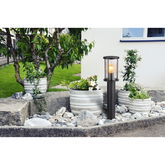Stalp de exterior Gracey, oțel inoxidabil negru mat, sticlă de culoare fumurie, tije metalice negru mat, IP54 1xE27 [2]