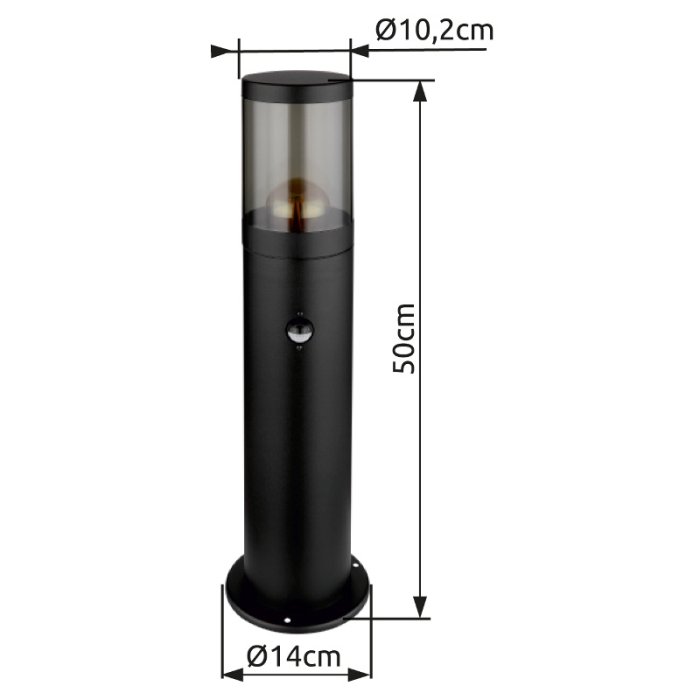 Stalp de exterior Xeloo, oțel inoxidabil negru mat, cu senzor, IP44, 1xE27 [4]