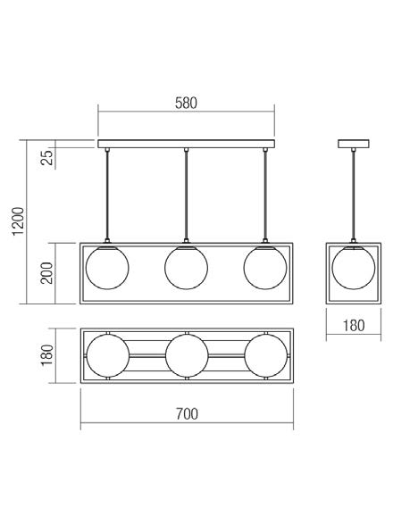 Suspenie Zodiac, metal negru/auriu, 3x28W E14, 01-3057 [3]