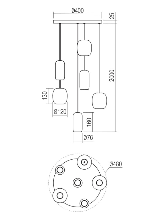 Suspensie Boom, negru/verde/maro, 6x10W GU10, 01-3482 [3]