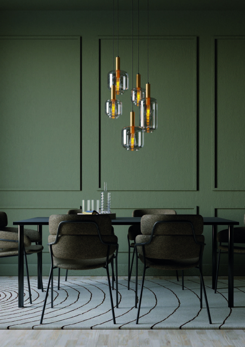 Suspensie Brina, negru/auriu/fumuriu, 5x23W E27, 01-3214 [3]