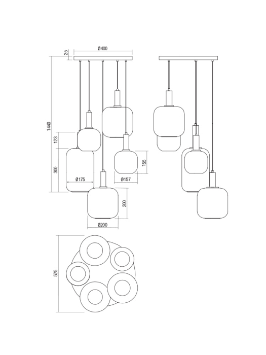 Suspensie Brina, negru/auriu/fumuriu, 5x23W E27, 01-3214 [2]