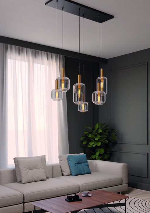 Suspensie Brina, negru/auriu/fumuriu, 6x23W E27, 01-3215 [3]