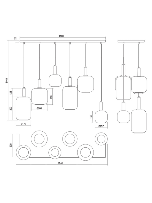 Suspensie Brina, negru/auriu/fumuriu, 6x23W E27, 01-3215 [2]